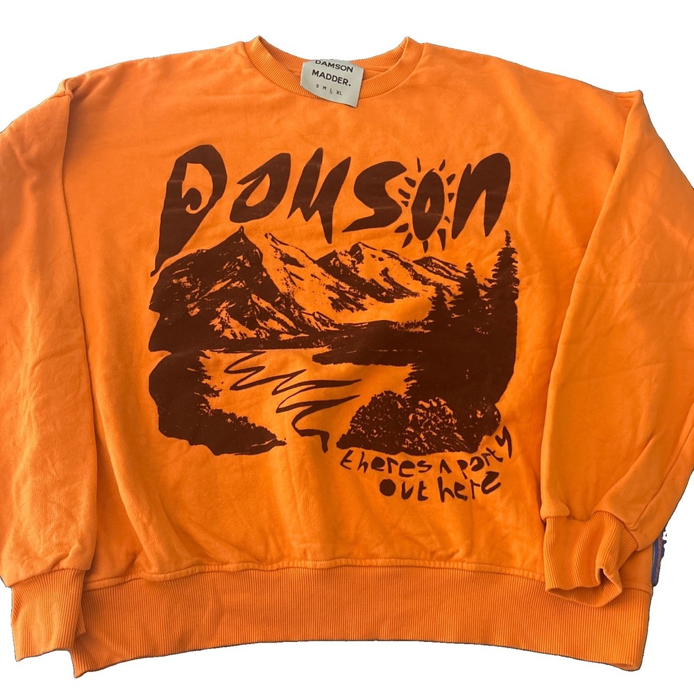 DAMSON MADDER Sweatshirt Size Large Orange theres a party out here cotton crew